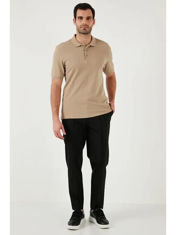 Bej %100 Pamuk Regular Fit Düğmeli Erkek Polo Yaka Tişört 5902127-Bej - 2