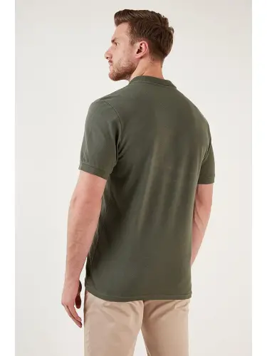 Haki %100 Pamuk Regular Fit Düğmeli Erkek Polo Yaka Tişört 5902127-Haki - 5