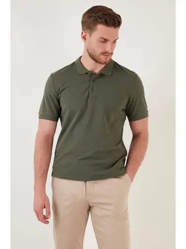Haki %100 Pamuk Regular Fit Düğmeli Erkek Polo Yaka Tişört 5902127-Haki - 6
