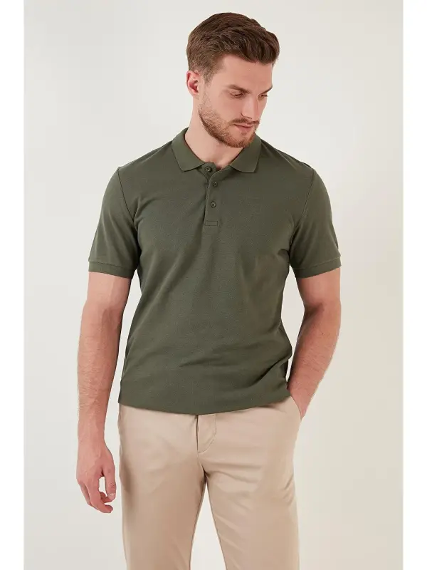Haki %100 Pamuk Regular Fit Düğmeli Erkek Polo Yaka Tişört 5902127-Haki - 6