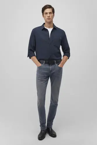 % 100 Pamuk Slim Fit Tek Cepli Gömlek Erkek GÖMLEK 0211237 - LACİVERT - 3