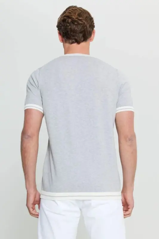 %100 Pamuk Standart Fit Normal Kesim Bisiklet Yaka Açık Gri Melanj Erkek T-Shirt-Açık Gri Melanj - 5