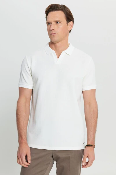 %100 Pamuk Standart Fit Normal Kesim Polo Yaka Triko Ekru Triko Tişört - ALTINYILDIZ CLASSICS