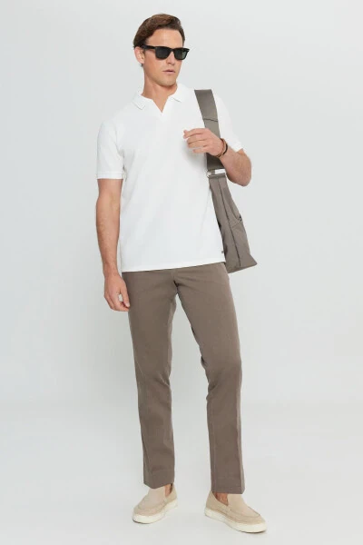 %100 Pamuk Standart Fit Normal Kesim Polo Yaka Triko Ekru Triko Tişört - ALTINYILDIZ CLASSICS (1)