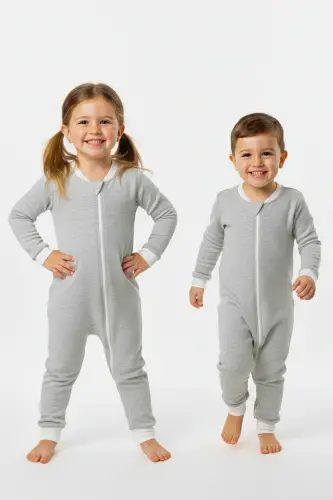 %100 Pamuk Unisex Uyku Tulumu Bebek Ve Çocuk Uyku Tulumu - 1,5 Tog, Fermuarlı, Çocuk Uyku Tulumu-gri 