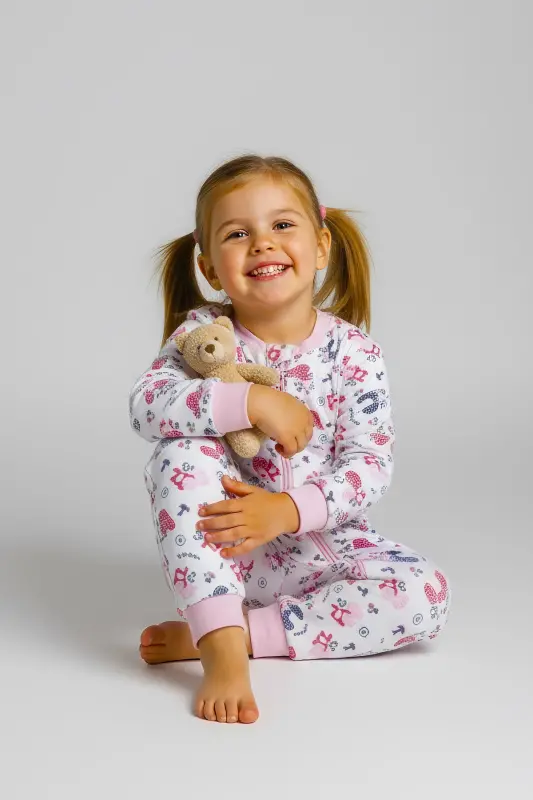 %100 Pamuk Uyku Tulumu Bebek Ve Çocuk Kışlık Bebek Uyku Tulumu - 1,5 Tog, Fermuarlı-Pembe Beyaz - 6