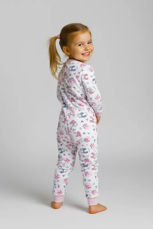 %100 Pamuk Uyku Tulumu Bebek Ve Çocuk Kışlık Bebek Uyku Tulumu - 1,5 Tog, Fermuarlı-Pembe Beyaz - 4