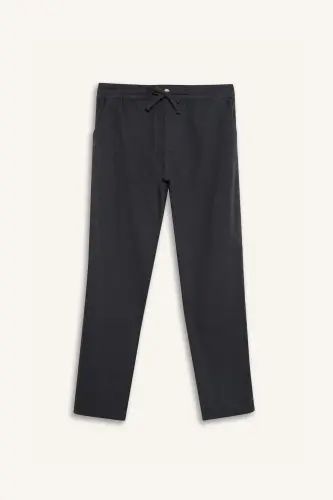 %100 Pamuk Yazlık Beli Lastikli Jogger Pantolon Slim Fit Dar Kesim Düz Paça Cepli D2671AX24AU - Gri-GR439 - 8
