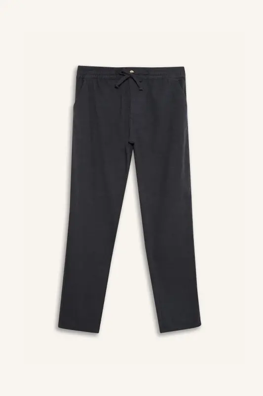 %100 Pamuk Yazlık Beli Lastikli Jogger Pantolon Slim Fit Dar Kesim Düz Paça Cepli D2671AX24AU - Gri-GR439 - 8