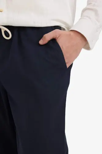 %100 Pamuk Yazlık Jogger Pantolon Dar Paça Beli Bağcıklı Lastikli Cepli Z6475AZ24SP - Lacivert-NV64 - 6