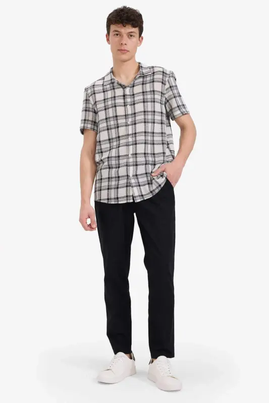 %100 Pamuk Yazlık Jogger Pantolon Dar Paça Beli Bağcıklı Lastikli Cepli Z6475AZ24SP - Siyah-BK81 - 2