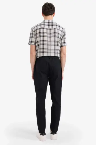 %100 Pamuk Yazlık Jogger Pantolon Dar Paça Beli Bağcıklı Lastikli Cepli Z6475AZ24SP - Siyah-BK81 - 6