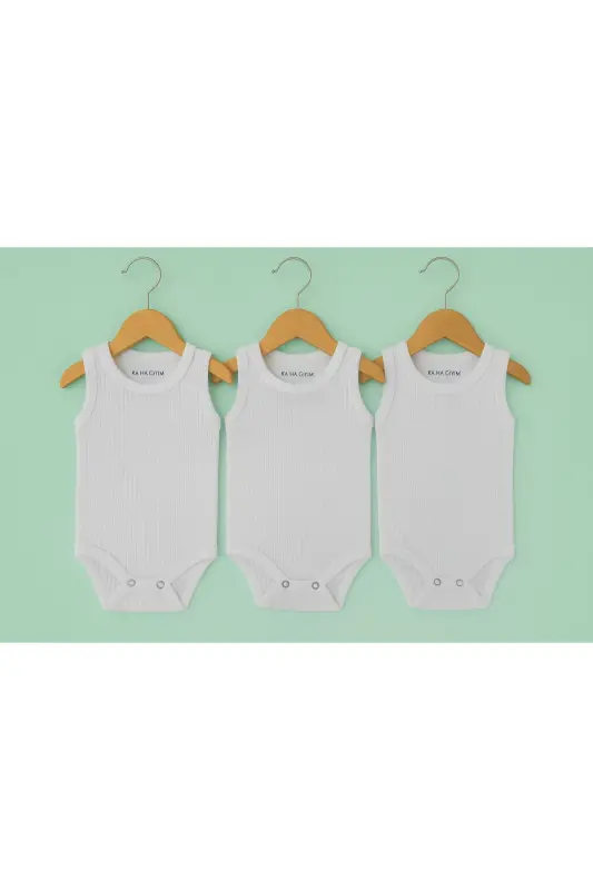 %100 Pamuklu 3'lü Çıtçıtlı Bebek Body Zıbın / Pamuklu Bebek Atlet / Bebek Çıtçıtlı / Organik - Beyaz - 1