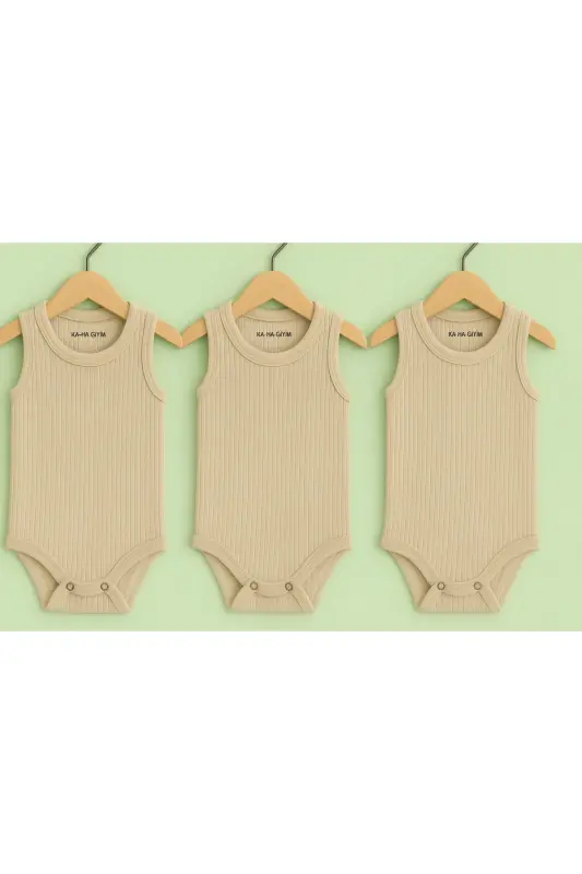 %100 Pamuklu 3'lü Çıtçıtlı Bebek Body Zıbın / Pamuklu Bebek Atlet / Bebek Çıtçıtlı / Organik - krem - 3