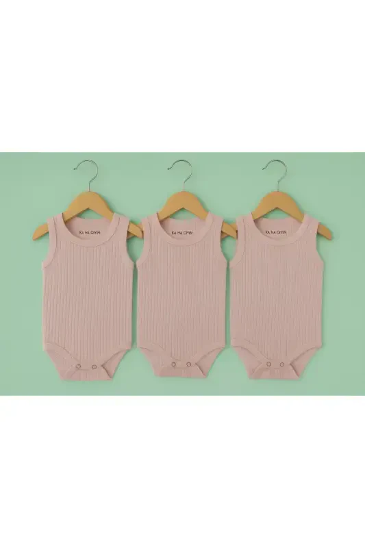 %100 Pamuklu 3'lü Çıtçıtlı Bebek Body Zıbın / Pamuklu Bebek Atlet / Bebek Çıtçıtlı / Organik-Pembe - 2