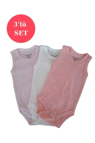 %100 Pamuklu 3'lü Çıtçıtlı Bebek Body Zıbın / Pamuklu Bebek Atlet / Bebek Çıtçıtlı / Organik-pembe somon beyaz 