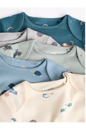 %100 Pamuklu 5'li Paket Bebek Bodyleri-çoklu - 5