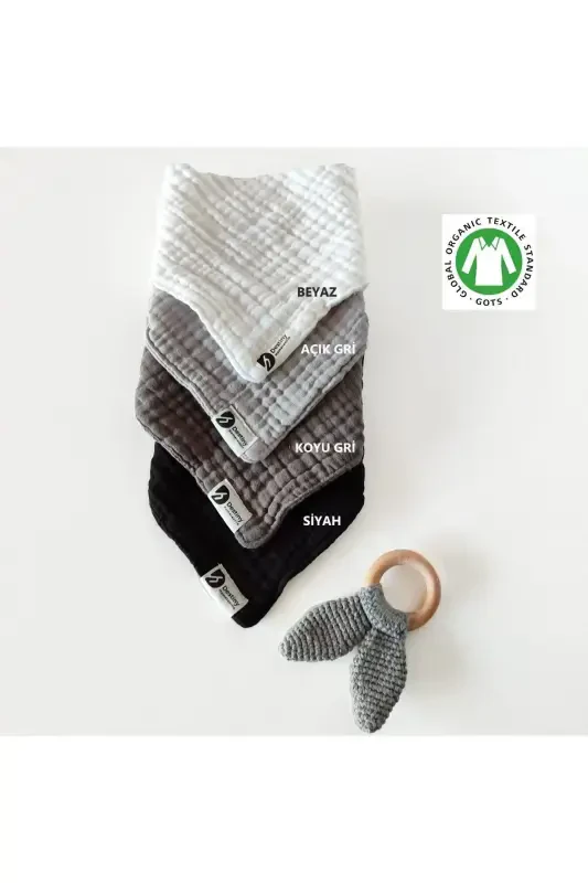 %100 Pamuklu 8 Kat Muslin Kumaş Üç Çıtçıtlı 4'lü Bebek Mama Önlüğü/ağız Mendili - DESTINYHOMETEX