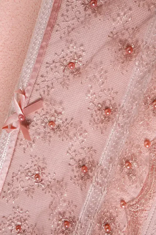 %100 Pamuklu Boncuklu Güpürlü 6'lı Havlu 50x85-Pudra - 4