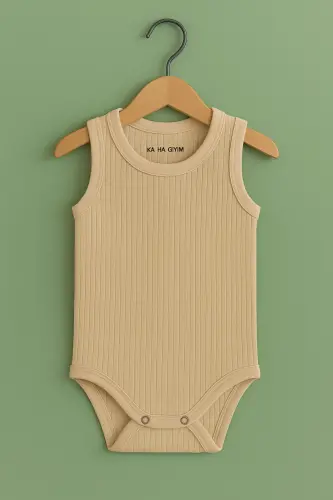 %100 Pamuklu Çıtçıtlı Bebek Body Zıbın / Pamuklu Bebek Atlet / Bebek Çıtçıtlı / Organik - Krem - 7