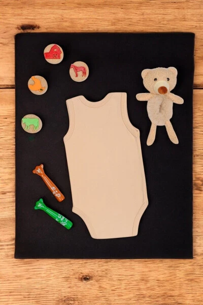 %100 Pamuklu Dedemim Emekli Maaşını Yemeye Geldim Baskılı Yumuşak Doku Baskılı Zıbın & Body-Bej - 2