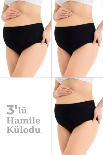 %100 Pamuklu (DİKİŞSİZ) Hamile Külodu Siyah Yumuşak Dokulu Esnek 3'lü Paket - 1