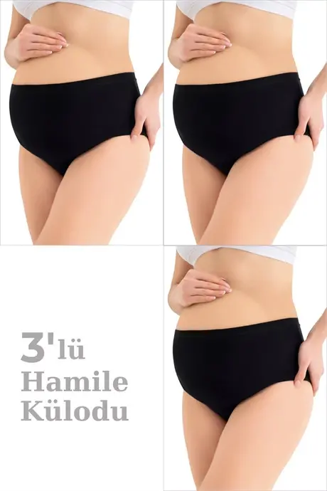 %100 Pamuklu (DİKİŞSİZ) Hamile Külodu Siyah Yumuşak Dokulu Esnek 3'lü Paket - 1