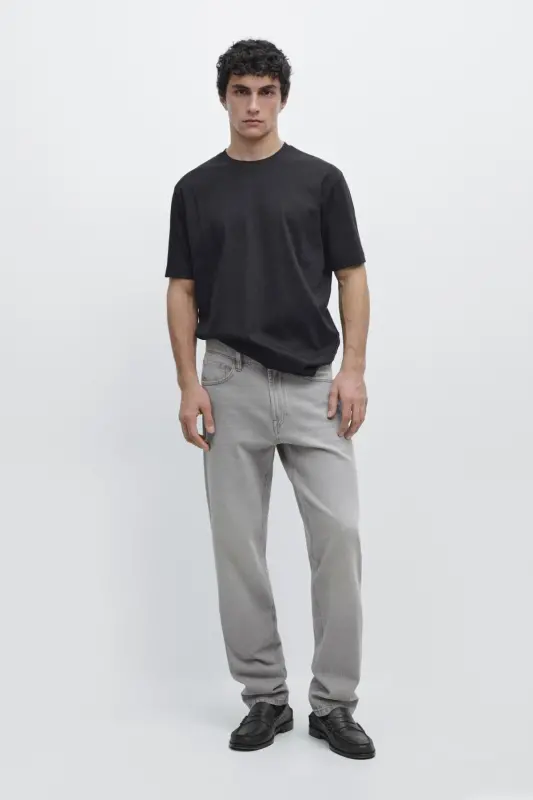 %100 merserize pamuklu t-shirt - KOYU LACİVERT - MASSIMO DUTTI