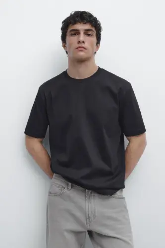 %100 merserize pamuklu t-shirt - KOYU LACİVERT - MASSIMO DUTTI (1)