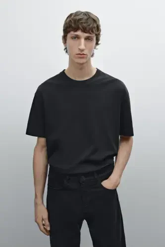 %100 pamuklu orta kalınlıkta t-shirt-KOYU LACİVERT - MASSIMO DUTTI (1)