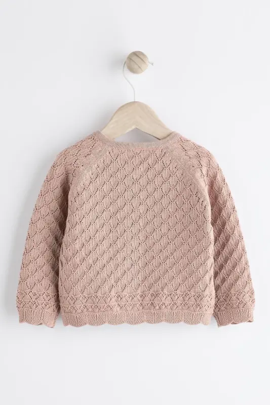 % 100 Pamuklu Pembe Örme Bebek Hırka - Pembe - 2