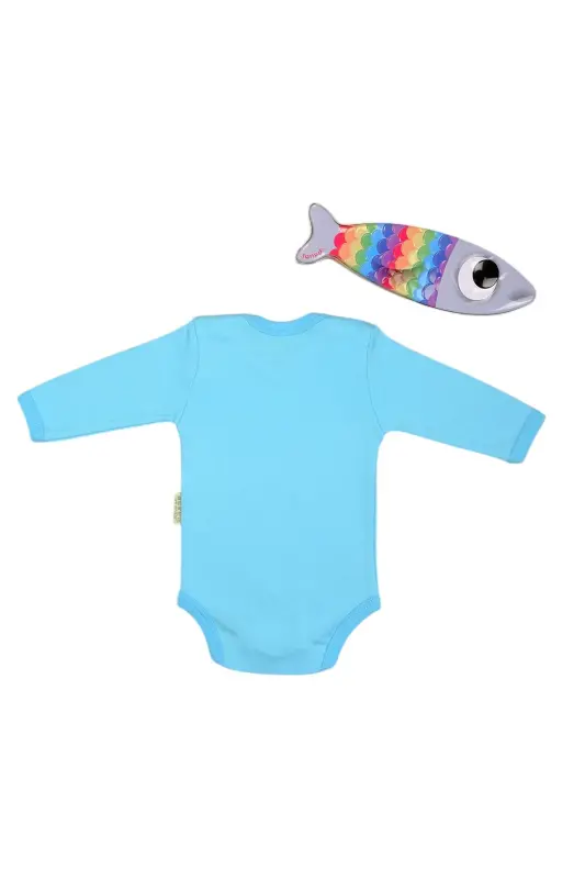 %100 Pamuklu Şaşkın Panda Baskılı Yumuşak Doku Baskılı Zıbın & Body-MAVİ - 2