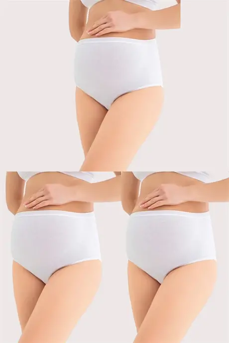 %100 Pamuklu Yumuşak Dokulu Esnek (DİKİŞSİZ) Hamile Külodu Beyaz 3'lü Paket - 1