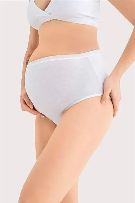 %100 Pamuklu Yumuşak Dokulu Esnek (DİKİŞSİZ) Hamile Külodu Beyaz 3'lü Paket - 3