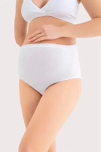%100 Pamuklu Yumuşak Dokulu Esnek (DİKİŞSİZ) Hamile Külodu Beyaz 3'lü Paket - 5