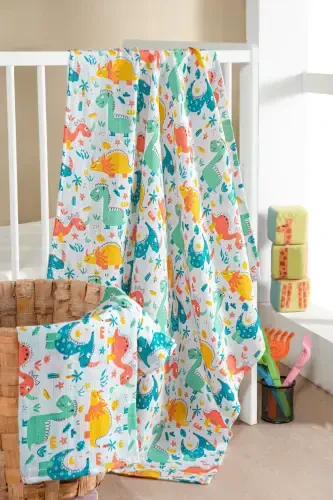 %100 Paxta 2 tadan iborat muslinli chaqaloq o'rash chaqaloq adyoli Ko'p maqsadli o'rash 100x100 o'lchamli yumshoq to'qimali-Dinozavr - Modazone (1)