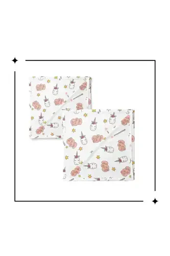 %100 Paxta 2'li To'plam Muslin Chaqaloq O'rash Chaqaloq Adyol Ko'p Maqsadli O'rash 100x100 O'lcham Yumshoq Tuzilish-Unicorn - 3