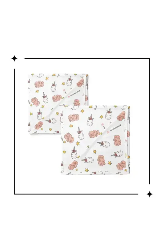 %100 Paxta 2'li To'plam Muslin Chaqaloq O'rash Chaqaloq Adyol Ko'p Maqsadli O'rash 100x100 O'lcham Yumshoq Tuzilish-Unicorn - 3