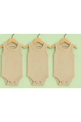 %100 Paxta 3talik Chitmali Bolalar Body Zıbın / Paxta Bolalar Maykasi / Bolalar Chitmalı / Organik-krem - 3