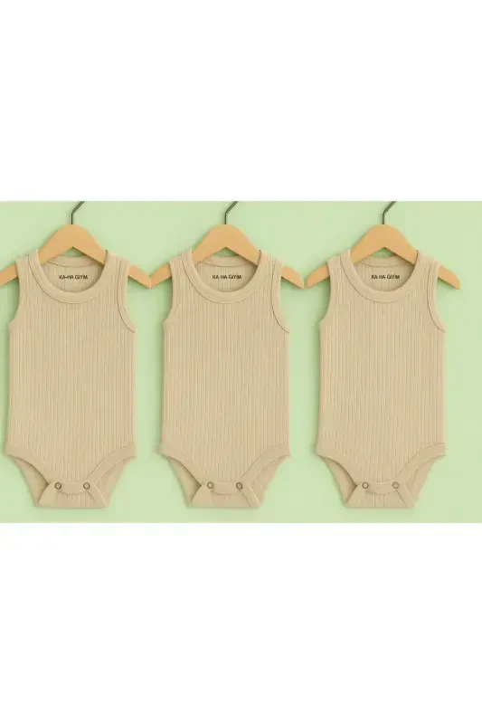 %100 Paxta 3talik Chitmali Bolalar Body Zıbın / Paxta Bolalar Maykasi / Bolalar Chitmalı / Organik-krem - 3