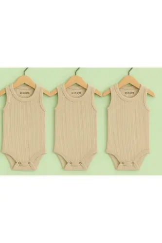 %100 Paxta 3talik Chitmali Bolalar Body Zıbın / Paxta Bolalar Maykasi / Bolalar Chitmalı / Organik-krem - 3