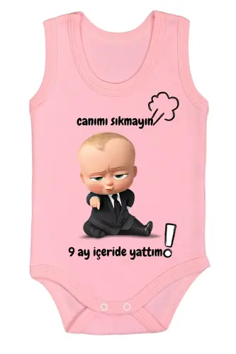 %100 Paxta 9 Oy Ichkarida Yotdim Bosmali Zıbın & Body-Pushti - 6