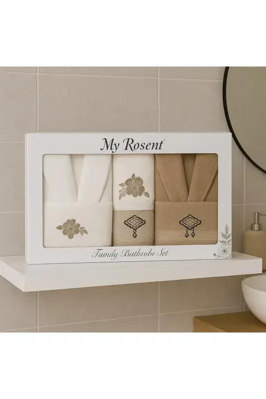 %100 Paxta Ayollar-Erkaklar Oila Xalatlar To'plami-Pudra - 2