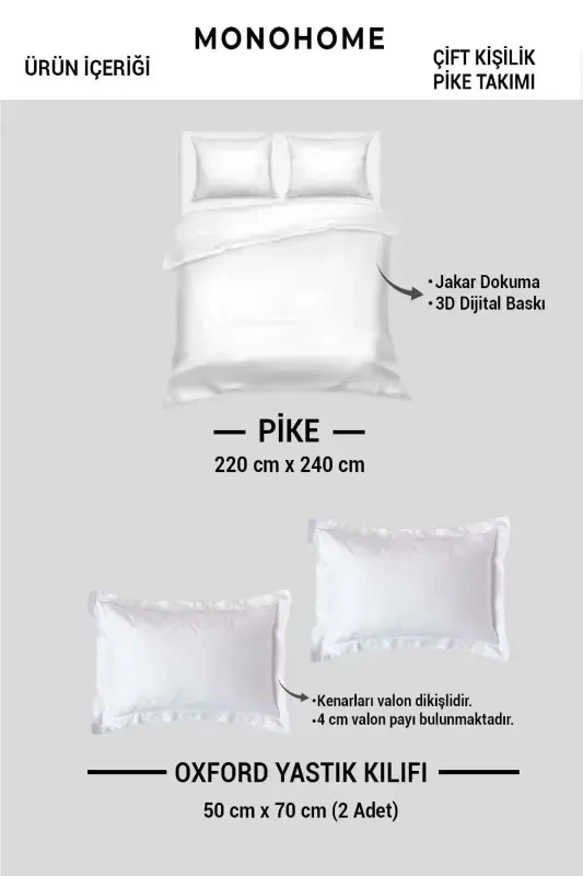 %100 Paxta Chift Kishilik Pike To'plami Yotoq O'rtasi Maxsus To'quv Medusa-Sariq - 7