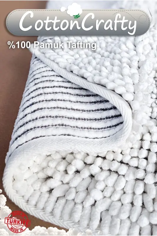 %100 Paxta El Tafting Suv Yutuvchi Hammom Gilamchasi To'plami, Hammom Gilami Cottonway 2 Li To'plam 60x100 - 60x50-Bej - 6