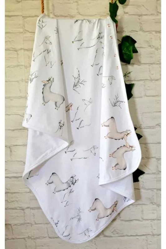 % 100 Paxta Ikki Qavatli Triko Qiz-o'g'il Bola Yangi Tug'ilgan/chaqaloq O'rash Adyol 75x90cm Ekrü/ Lama-OQ - 1