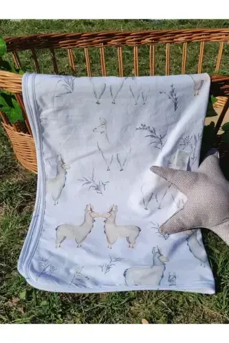 % 100 Paxta Ikki Qavatli Triko Qiz-o'g'il Bola Yangi Tug'ilgan/chaqaloq O'rash Adyol 75x90cm Ekrü/ Lama-OQ - 2