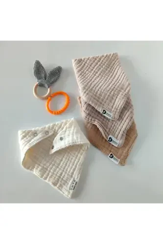 %100 Paxta Muslin 8 Qatlamli Uchta Tugmali 4 Dona Chaqaloq Ovqatlanish Yopqichi/Og'iz Ro'molchasi - DESTINYHOMETEX (1)