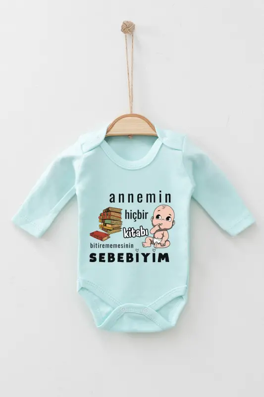 %100 Paxta Onamning O'qiy Olamaydigan Kitob Bosmali Uzun Yengli Chitmabodi Zibin-MİNT - 2
