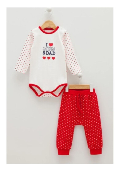 100% Paxta Qiz Bolalar uchun Body-Pantalon I Yurak Sham Chizmasi bilan Dizayndagi 2 Qismli To'plam + Ro'mol - CARAMELL